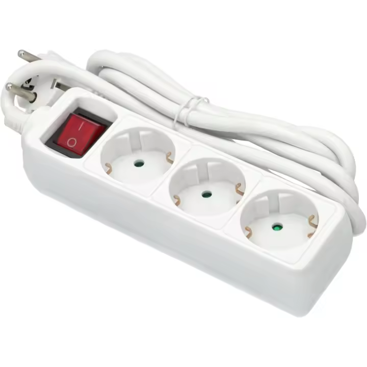 Jandei - Regleta Alargadera Bloque con Interruptor, Color Blanco, Cable 2 Metros 16A 250V hasta 3650W. Color Blanco - 3 tomas /6 tomas - 1