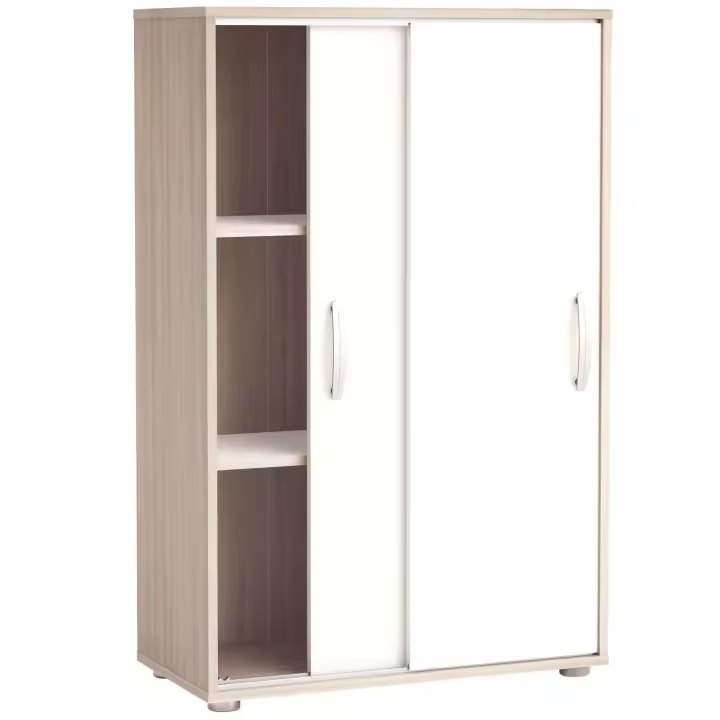 Zapatero Multiusos con Puertas Correderas Blanco y Roble 106x68x33 cm - 1