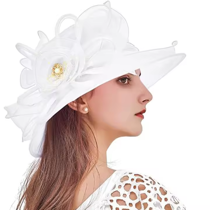 Sombrero De Boda KY Derby Ancho Con Red De Flores Para Novia Decoración De Iglesia Salida De Verano Para Niñas Sombrilla De Sombra - 1