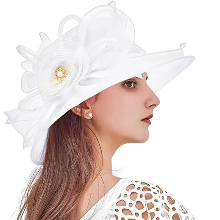 Sombrero De Boda KY Derby Ancho Con Red De Flores Para Novia Decoración De Iglesia Salida De Verano Para Niñas Sombrilla De Sombra - 1