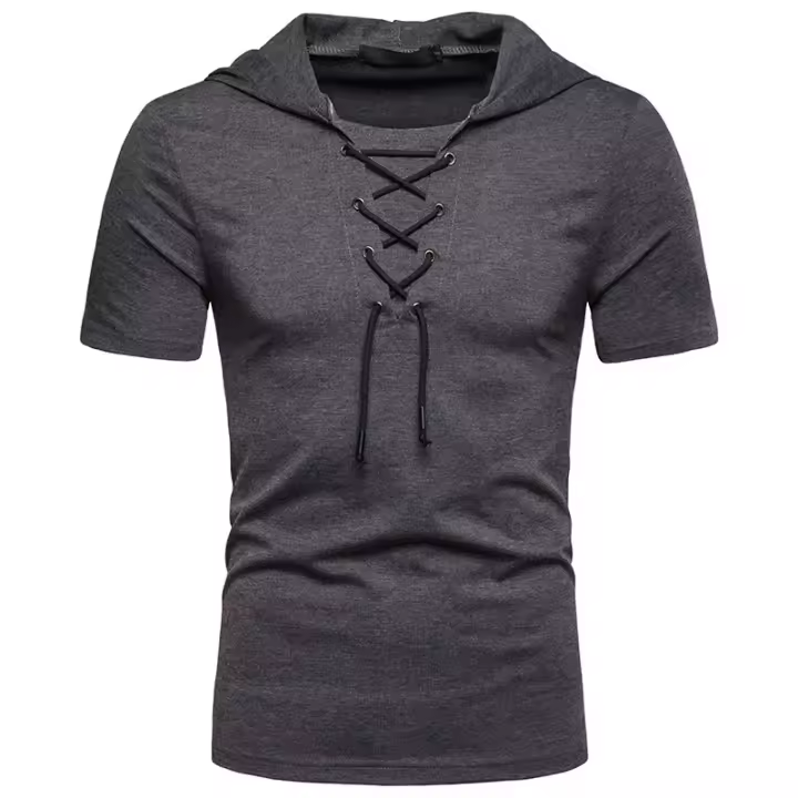 Camiseta Casual Para Hombre Con Capucha Y Cierre De Cordón Estilo Hip-Hop Manga Corta Transpirable Ligera Elástica Sostenible - 1
