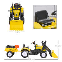 HOMCOM Tractor a Pedales para Niños de 3 Años Excavadora Infantil Juguete de Montar con Remolque Extraíble y Pala Delantera Carga 35 kg 167x41x52 cm Amarillo - details 2