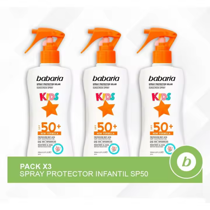 Babaria Pack x 3 Spray Protector Infantil SPF50: Crema Solar Niños Spray SPF50+, 200ml - 1