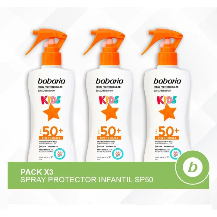Babaria Pack x 3 Spray Protector Infantil SPF50: Crema Solar Niños Spray SPF50+, 200ml - 1