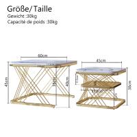 Set de 2 Mesas de Centro Nido Cuadradas, 60/45 cm, Tablero Blanco Efecto Mármol, Estructura Metálica Dorada con Soporte Cruzado, Mesas Auxiliares Modernas para Salón - details 2