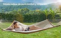 SONGMICS Hamaca Doble Tapizada, Hamaca de Jardín con Barras Curvas de Bambú Separables, Hamaca de Camping con Cojín, 200 x 140 cm, Carga de 225 kg, Crema y Beige/Gris y Beige/Azul y Beige - details 0