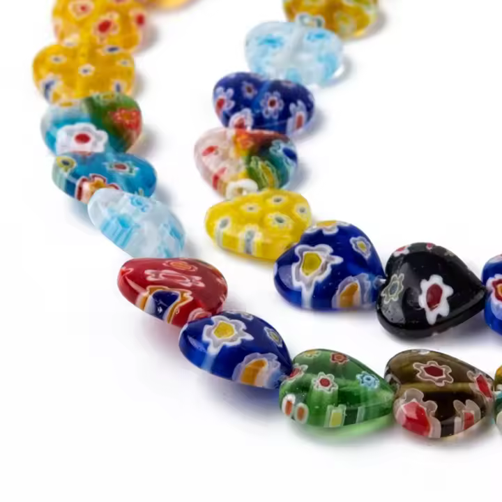 1Hilo De 33 Piezas De Contas De Vidrio Millefiori Hechas a Mano En Forma De Corazón Coloridas 12x12x3.5mm Agujero: 1mm 13.7 Pulgadas - 1