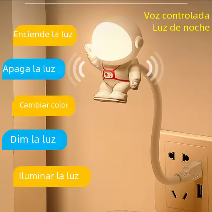 Lámpara De Noche USB Astronauta Con Control De Voz Y Sensor De Sonido Mini LED Para Protección Ocular Luz De Lectura Para Escritorio Regalo Para Dormitorio - 1