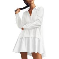 Vestido Mini De Estilo Perezoso Y Cómodo Con Botones Manga Larga Cuello En V Patchwork Casual Para Mujer Vestido Largo - details 8