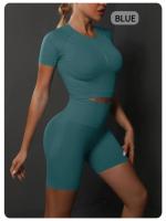 SSITO Nuevo conjunto de Pantalones cortos de manga cortos de Yoga de color sólido de melalgodón sin costura para correr, deportes y Fitness conjunto de Dos piezas - details 42