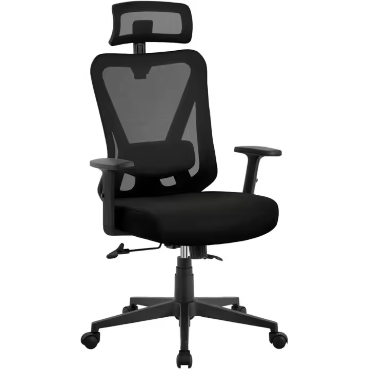 Silla Escritorio de Oficina Ergonomica Sillon Despacho con Respaldo Bloqueable Entre 90° y 130° Silla Soporte Lumbar Ajustable Malla Transpirable para Oficina Estudio Negro - 1