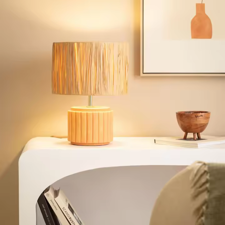 Ledkia Lámpara de Mesa Cerámica y Rafia Kinney Terracota - 1