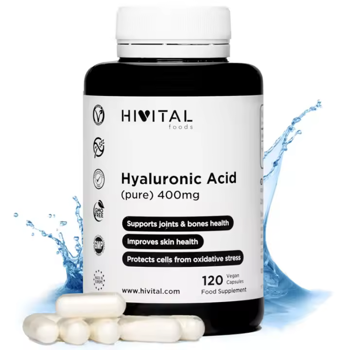 Ácido Hialurónico puro 400 mg  120 cápsulas veganas (Suministro para 4 meses). Hivital - 1