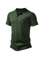 Camiseta De Verano Para Hombre Cuello Henley Manga Corta Casual Transpirable Quick Dry Polyester Streetwear Top - details 3