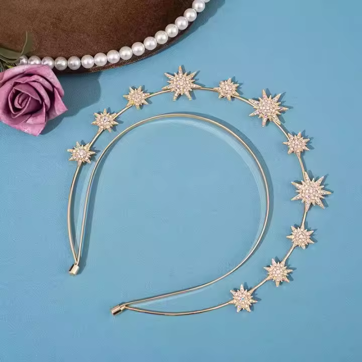 Diadema De Estrella Barroca Brillante Para Mujeres Con Doble Capa Y Hexagrama Accesorio De Boda Hecho a Mano Anillo De Pelo Delgado - 1