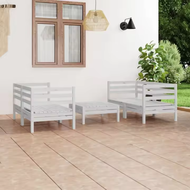vidaXL Juego de muebles de jardín 5 pzas madera maciza de pino blanco - 1