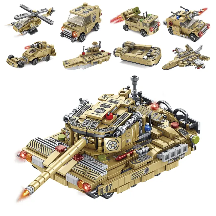 DAM. Vehículo de infantería tanque con ruedas 8 en 1, con 725 piezas. Construye 8 modelos individuales con 2 formas cada uno. 18x7x10cm. - 1