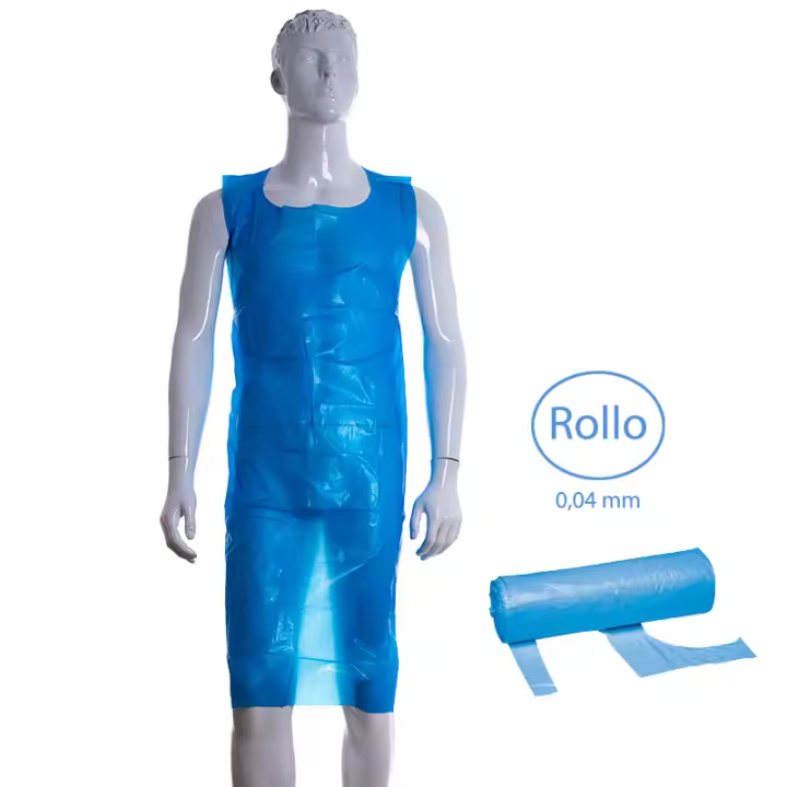 Delantal Polietileno LDPE Virgen 0,04mm en ROLLO 100 unidades- Color Azul, Blanco  Delantal desechable ALMERICORP - 1