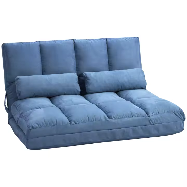 HOMCOM Silla de Suelo Silla Cama de Suelo 2 en 1 con Respaldo Cojín de Asiento Regulable en 3 Posiciones Terciopelo Azul Acero 102 x 73 x 60 cm - 1