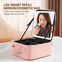 Estuche De Maquillaje Para Mujer Con Espejo Y Lámpara LED Inteligente Estuche De Viaje Portátil De Moda Organizador De Cosméticos Material PU - details 10