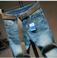 Jeans Azul Vintage Para Hombre Ajustados Pantalones De Motociclista De Moda Otoño Streetwear Para Piernas Pequeñas Estilo Coreano Denim Casual Cierre Con Cremallera mid Weight - details 7