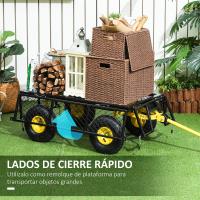 Outsunny Carro de Jardín Basculante Carga 200 kg Carro para Playa con Paneles Laterales Desmontables Mango Giratorio de 180° y 4 Ruedas Neumáticas Grandes de Goma Negro y Amarillo - details 4