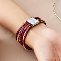 Pulsera Bohemia Vintage De Cuero Genuino Para Mujeres Y Hombres Hecha a Mano Con Cierre Magnético Ancho Joyería De Moda - details 34