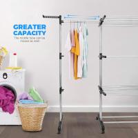 2 en 1 Tendedero de Ropa, 4 Niveles Tendederos Plegables Vertical con Alas Plegables y Colgadores Giratorios, (89-170) x 66 x 178 cm, Rejilla de Lavado Plegable para familias numerosas - details 2