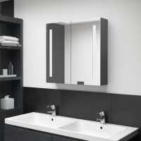vidaXL Armario de baño con espejo y LED color 62x14x60 cm en color Roble/Gris/Negro brillo y más | almacenamiento funcional diseño moderno para baño dormitorio sala - details 1