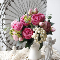 1 Rama De Púas De Seda En Blanco Para Decoración De Hogar Accesorios De Boda Fiesta DIY Pompones Rosas Artificiales Plantas Falsas Para Scrapbook - details 13