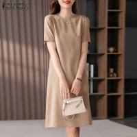 Vestido Elegante De Verano Para Mujer ZANZEA Con Manga Corta Estilo Trabajo OL Vestido Casual De Rodilla Solido Adecuado Para Fiestas Y Trabajo - details 2