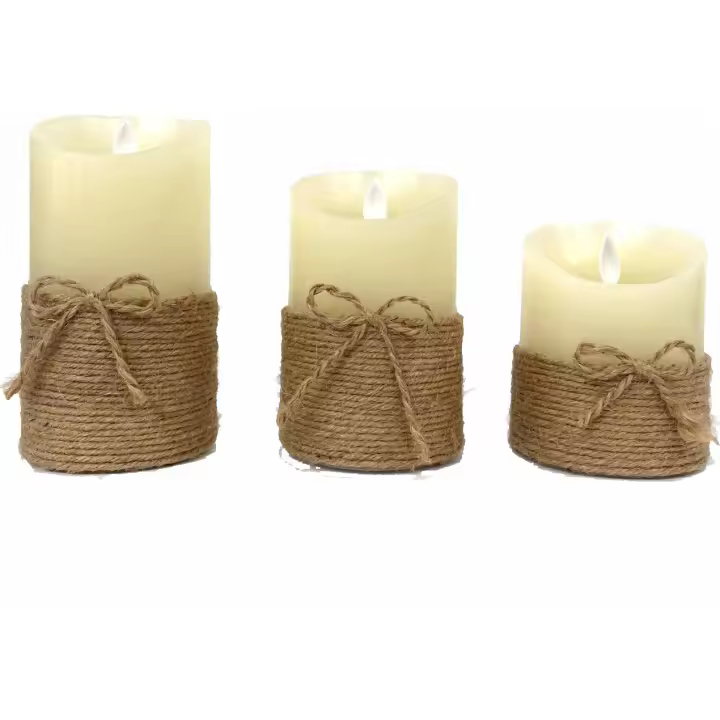 Pack compuesto de 3 velas LED de cera, color marfil y luz ámbar. Llama parpadeante realística. Marca Papuq - 1