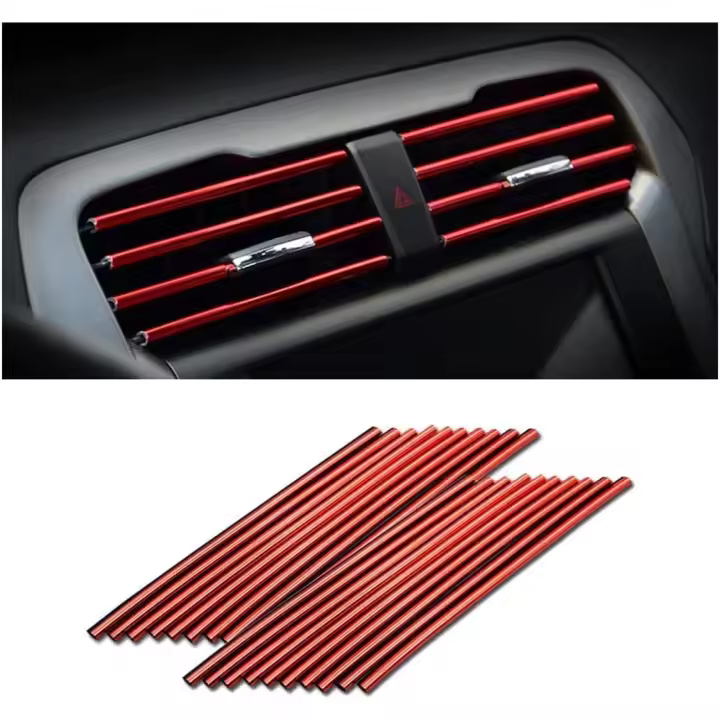 20 tiras decorativas para el aire acondicionado del coche, tiras decorativas para la salida de ventilación del coche, accesorios flexibles para el interior del coche (rojo) - 1