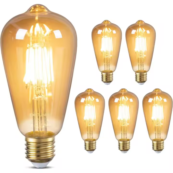 Bombilla vintage E27, bombilla LED Edison decorativa, vidrio ámbar blanco cálido 2700 K, no regulable, lámpara de filamento LED E27, bombilla antigua para restaurante, cafetería, bar, 6 piezas [Clase energética F] - 1
