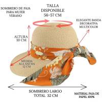 Kebedo Moda Sombrero de Paja para Mujer, Visera de ala Ancha, Banda Floral, Gorro de Sol para Verano, Protección UV, Pamela Plegable, Transpirable y Ligero Talla única ajustable 56-57CM - details 4