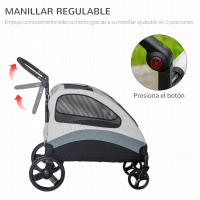 PawHut Cochecito para Perros Plegable Carrito para Mascotas con 5 Ventanas 2 Puertas Bolsillo de Almacenaje Correas de Seguridad y Frenos Tela Oxford 300D Acero 107x67x102 cm Gris - details 3