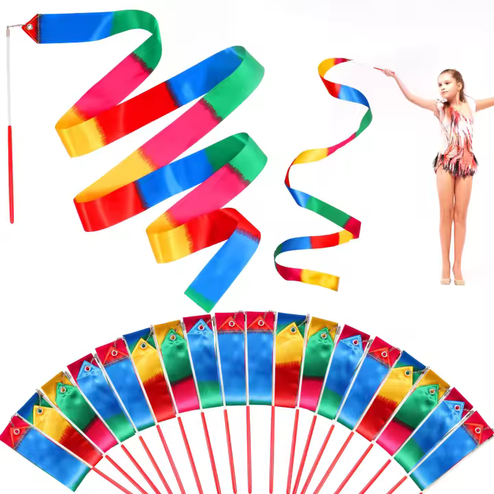 18pcs Cintas De Danza Brillantes Para Gimnasia 78.7 Pulgadas Variedad De Colores Con Palas Para Niñas Accesorio De Danza Y Gimnasia - 1
