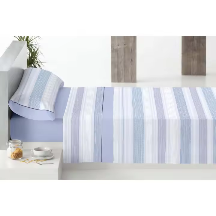 Juego de Cama Elia Abecé Casa - Suaves y Cómodas - Diseño de Franjas Horizontales - Tonos de Azul - 1