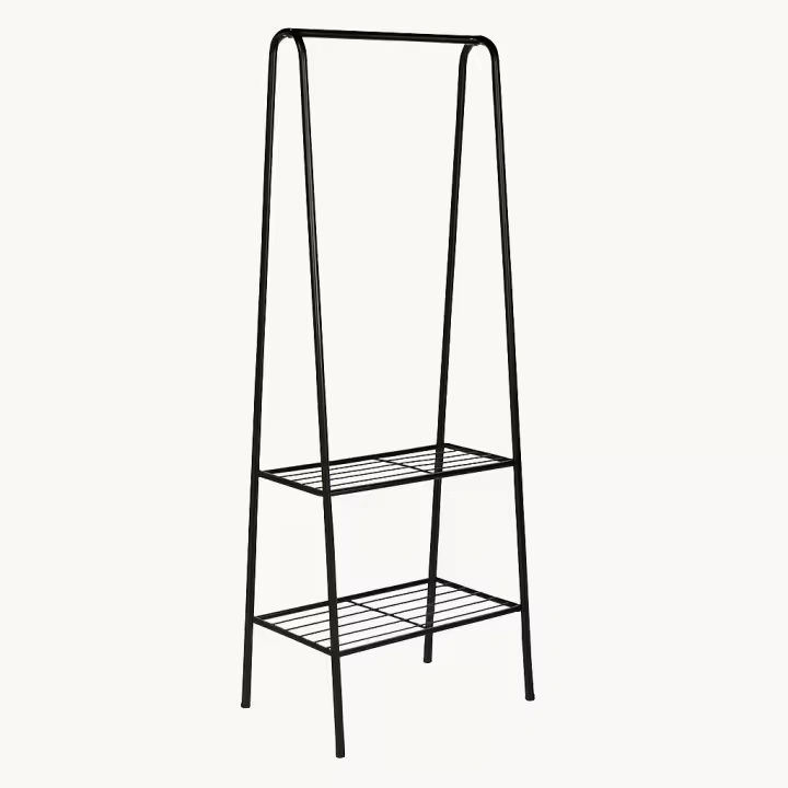 RUHHY Perchero metálico con estantes para zapatos, diseño minimalista y resistente, ideal para organizar ropa y calzado en dormitorios, vestidores y pasillos, estructura de acero estable, medidas 153x60x34 cm, fácil montaje sin herramientas - 1