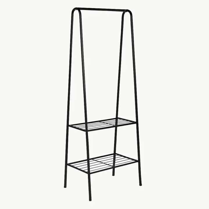 RUHHY Perchero metálico con estantes para zapatos, diseño minimalista y resistente, ideal para organizar ropa y calzado en dormitorios, vestidores y pasillos, estructura de acero estable, medidas 153x60x34 cm, fácil montaje sin herramientas - 1