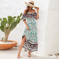 Vestido bohemio de playa para vacaciones, con un hombro al descubierto y mangas abullonadas, estilo europeo y americano, vestido largo - details 5