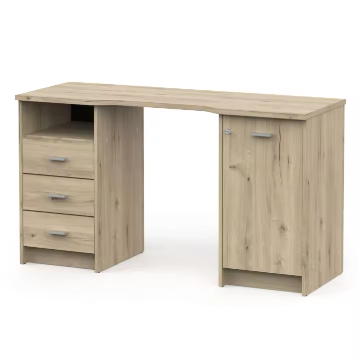 Escritorio Monaco 3 Cajones 1 Puerta 1 Estante y un Hueco en Color Roble Artisan de 135 cm para Oficina y Hogar - 1