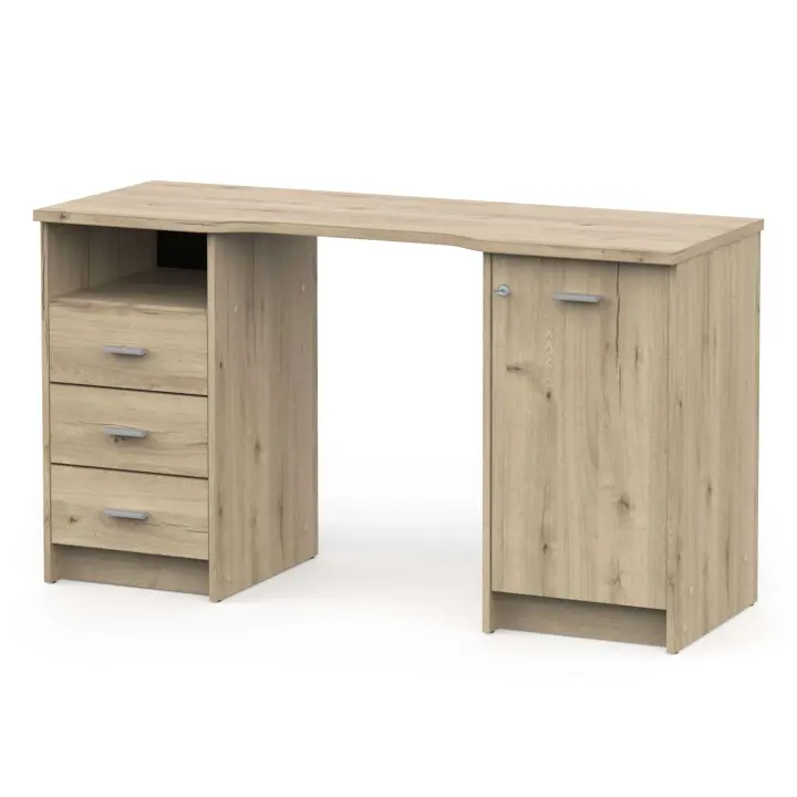 Escritorio Monaco 3 Cajones 1 Puerta 1 Estante y un Hueco en Color Roble Artisan de 135 cm para Oficina y Hogar - 1