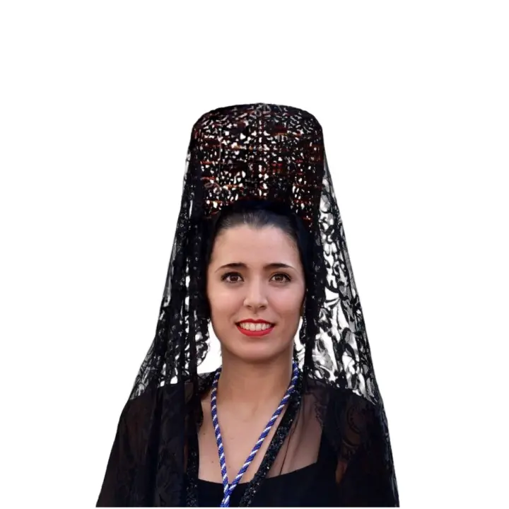 Velo de Encaje Estilo Español Velo Tradicional Floral en la Vendimia Velo de Novia Velo de Mantilla para Iglesia Pañuelo de Encaje para Cubrir la Cabeza en Misa Latina - 1