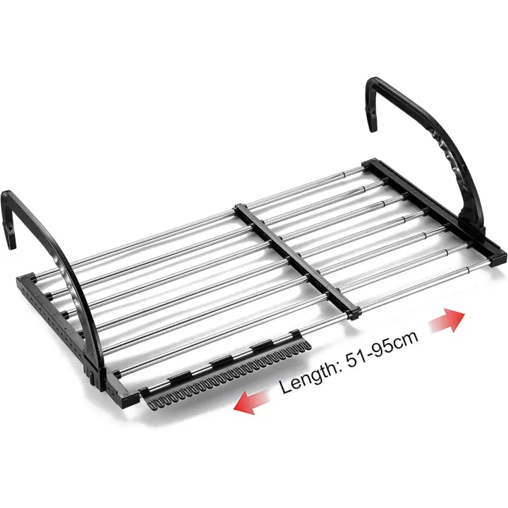 Balcón/Radiador/Estante de secado de ropa montado en la pared, Estante de secado de ropa plegable de acero inoxidable, Secador de ropa colgante telescópico (Longitud: 51-95cm), Estante de secado de calcetines a prueba de viento incluido. - 1
