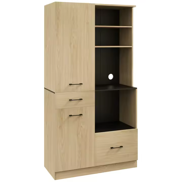HOMCOM Alacena de Cocina Moderno Armario de Cocina con 2 Cajones 2 Armarios y 4 Estantes Abiertos Mueble Buffet de Cocina para Comedor Salón 90x40x170 cm Roble y Negro - 1