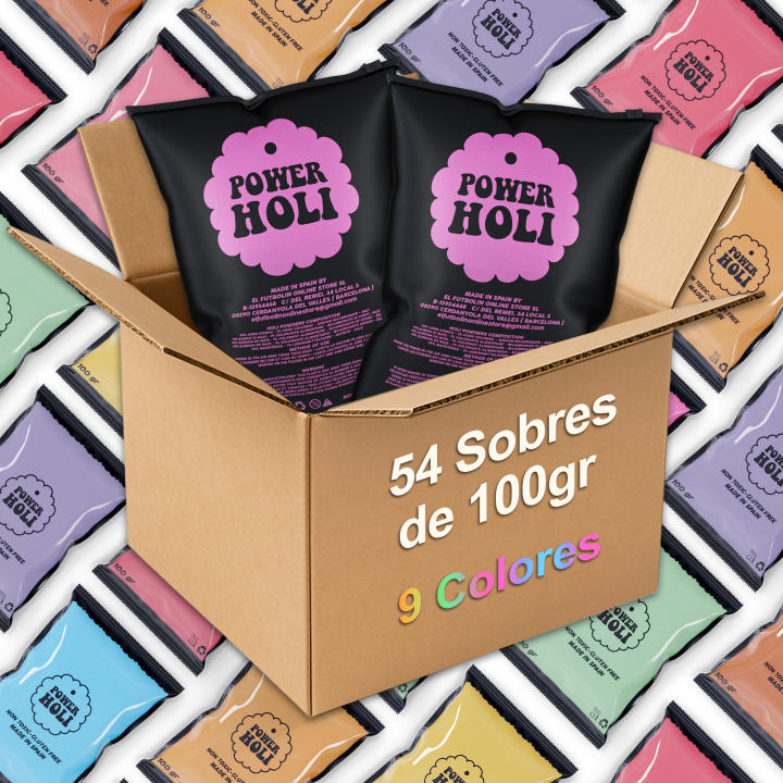 Polvos Holi | 54 Sobres-100 gr | 9 Colores | Polvos Fiesta Holi ...