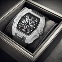 Reloj De Cuarzo Para Hombre Con Correa Negra Y Caja Transparente Moda Sencilla Lujo Calendario Reloj De Pulsera De Lujo Para Hombre - details 0