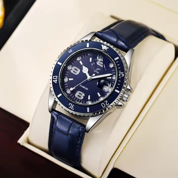 Reloj De Cuero Para Hombre 2022 Moda Nueva Calendario Resistente Al Agua Reloj De Pulsera De Lujo Con Correa De Cuero Malla De Acero Inoxidable - 1