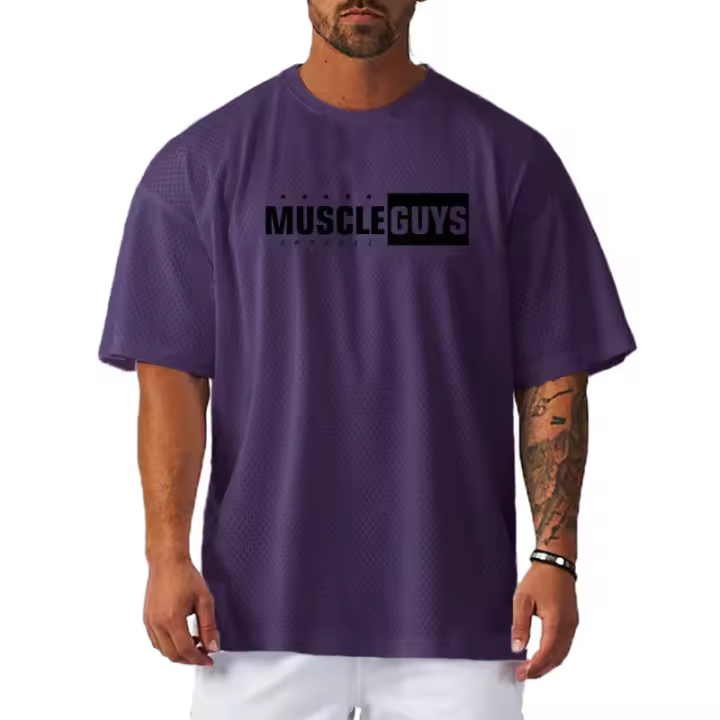 New Men Oversized T-shirt Gym Fitness Loose Comfortable T Shirt Summer Breathable Short Sleeves Mesh Quick Dry Workout Shirts - 1